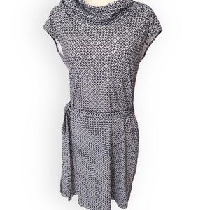 Columbia Navy and White Geometric Print Cowl Neck Dress